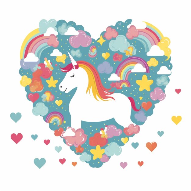 Photo there is a unicorn that is standing in the middle of a heart generative ai