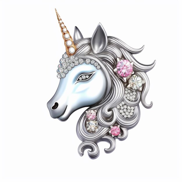 there is a unicorn with a gold horn and a pink flower generative ai