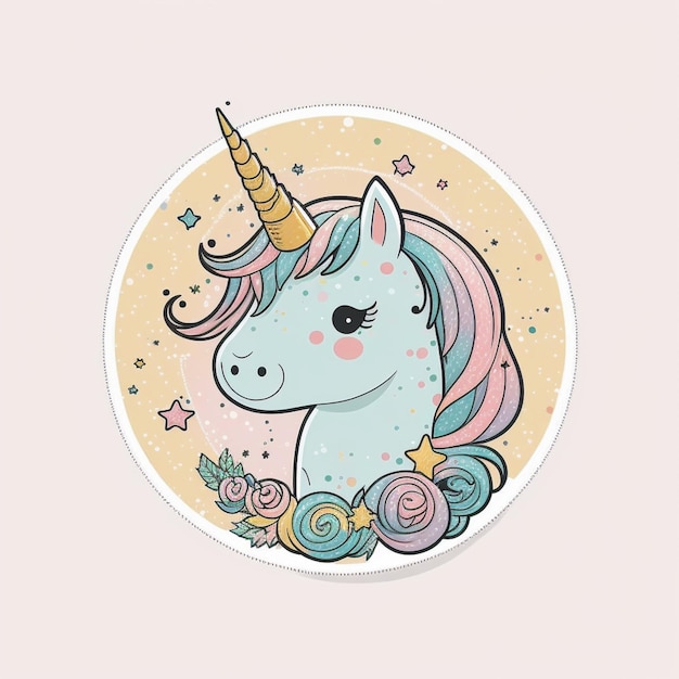 There is a unicorn with a horn and a flower in its hair generative ai