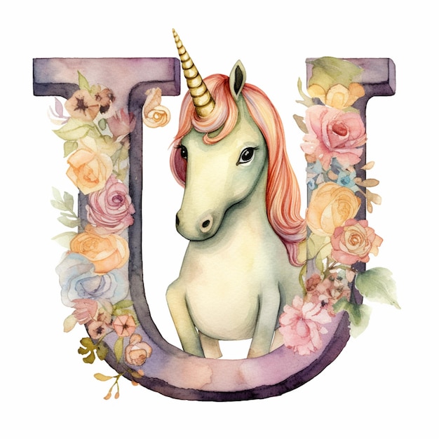 There is a unicorn with a horn and flowers on it generative ai