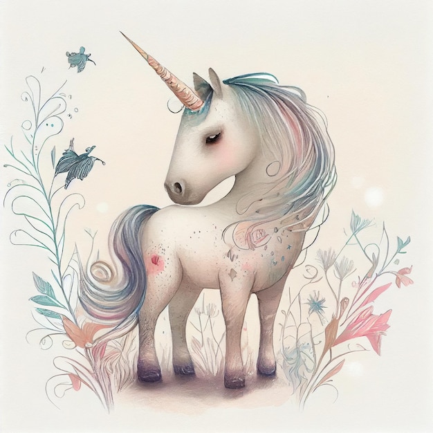 There is a unicorn with a horn standing in the grass generative ai