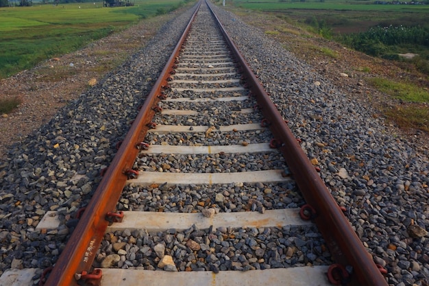 there is uniqueness in the artistic scenery of railroads crossing the vast sky and lush rice fields