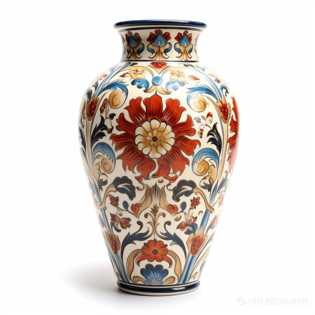 There is a vase with a floral design on it generative ai