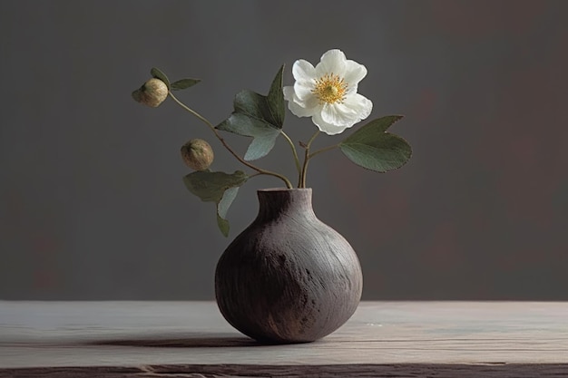 Foto c'è un vaso con un fiore dentro su un tavolo generativo ai