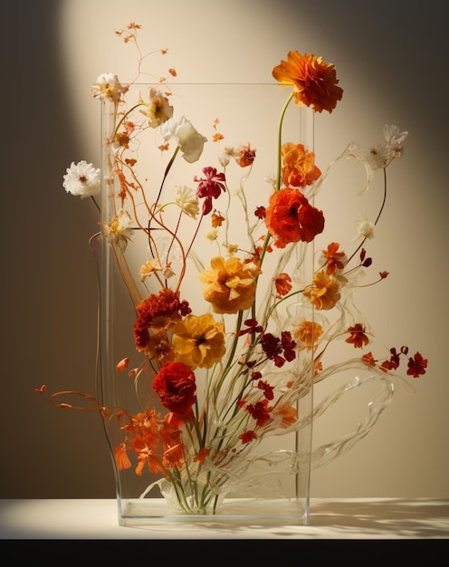 there is a vase with flowers in it on a table generative ai