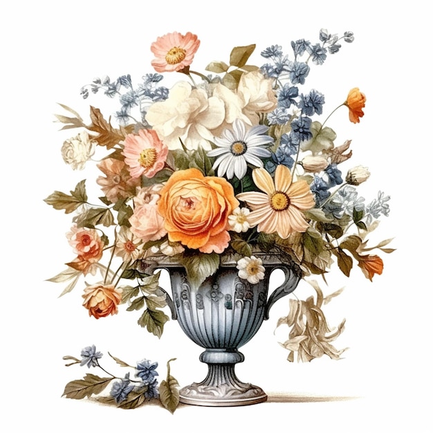 there is a vase with flowers in it on a white background generative ai