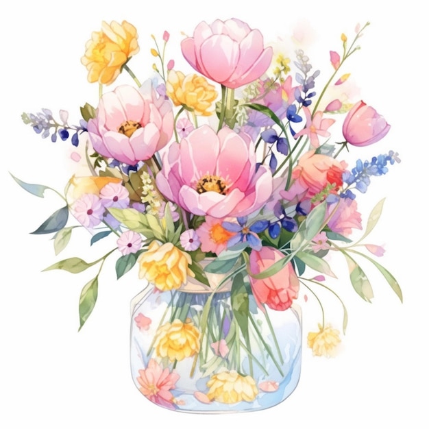 There is a vase with flowers in it on a white background generative ai