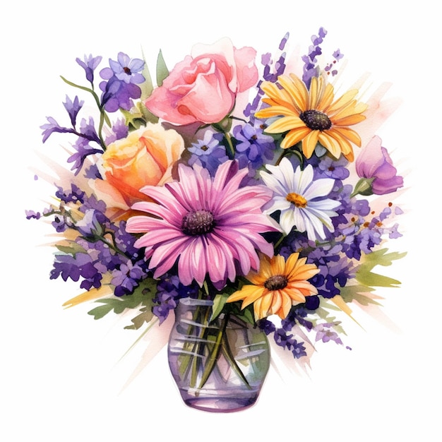 There is a vase with flowers in it on a white background generative ai
