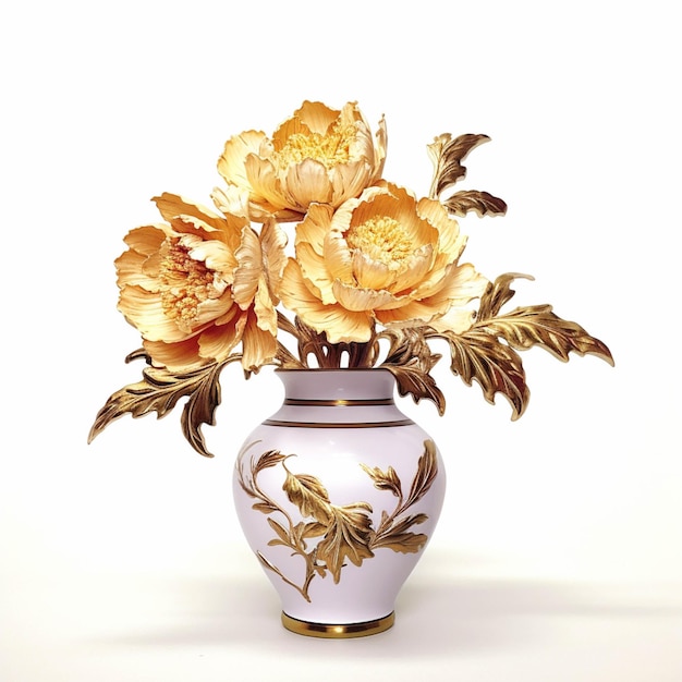 На белой поверхности генеративный ай стоит ваза с цветами.