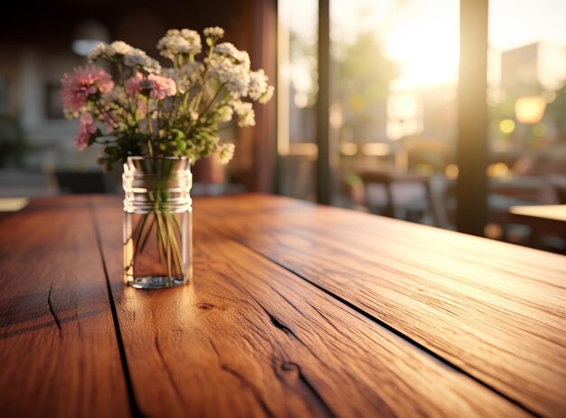 Photo there is a vase with flowers on a wooden table generativ ai