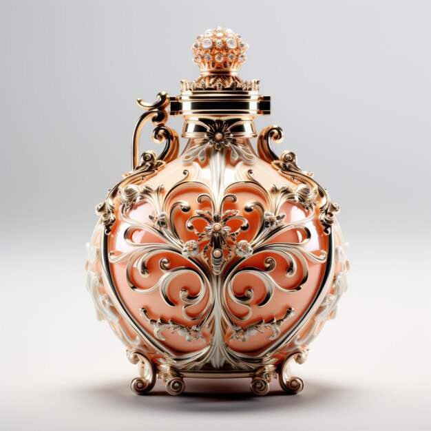 there is a vase with a gold lid and a pink design generative ai