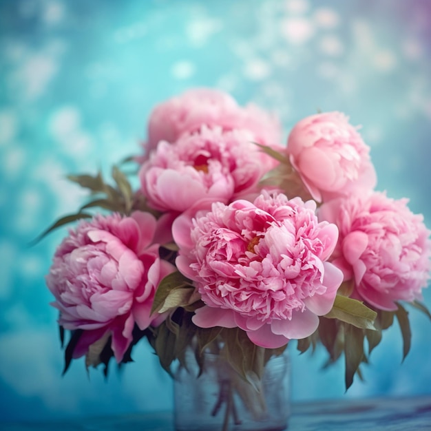 테이블 생성 인공 지능에 분홍색 꽃이 있는 꽃병이 있습니다.