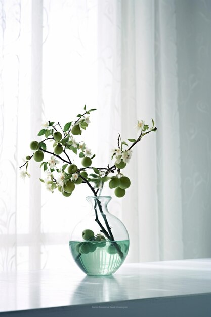 there is a vase with a plant in it on a table generative ai