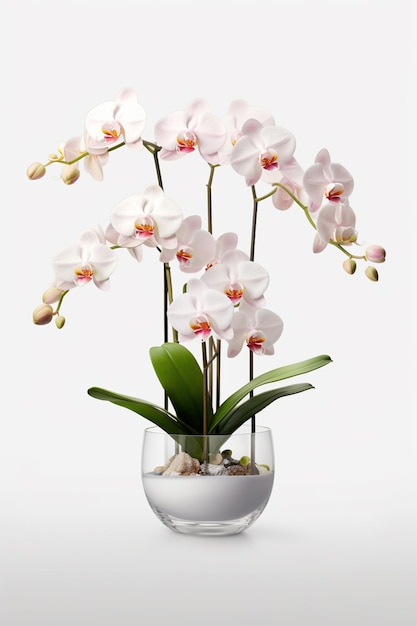 There is a vase with a plant in it on a white background generative ai