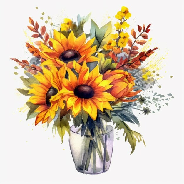 there is a vase with sunflowers and other flowers in it generativ ai