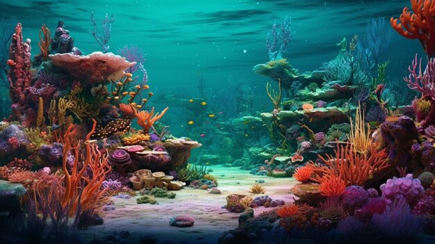 There is a very colorful coral reef with many different types of corals generative ai