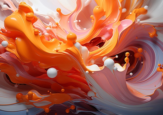 There is a very colorful liquid swirl with orange and white bubbles generative ai