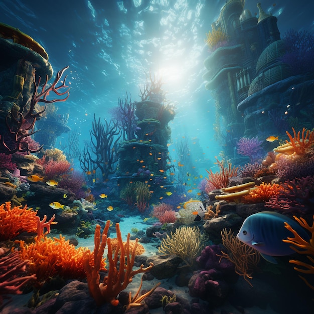 there is a very colorful underwater scene with corals and fish generative ai