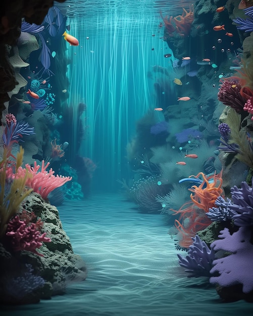 There is a very colorful underwater scene with a waterfall generative ai