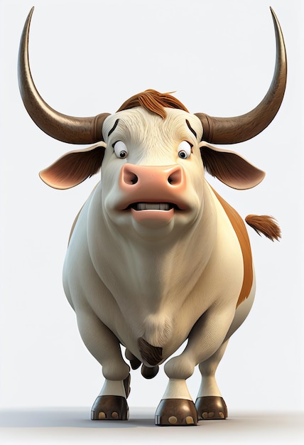 there is a very cute cow with big horns standing in the air generative ai