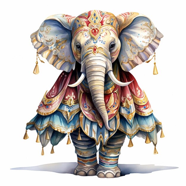 There is a very cute elephant dressed in a fancy outfit generative ai