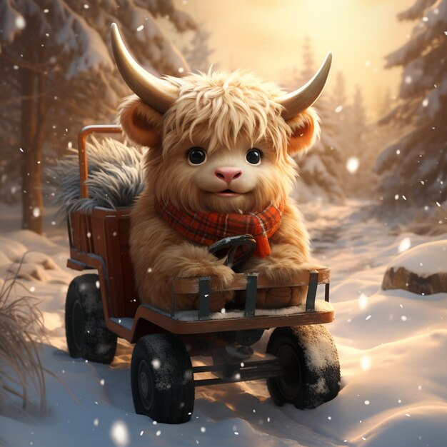 there is a very cute furry animal sitting in a wagon generative ai