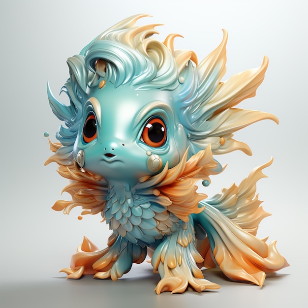 there is a very cute little blue and orange dragon figurine generative ai