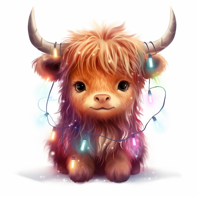 There is a very cute little furry animal with christmas lights on it generative ai