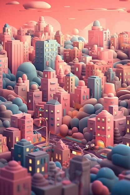 Photo there is a very large city with many buildings and clouds generative ai