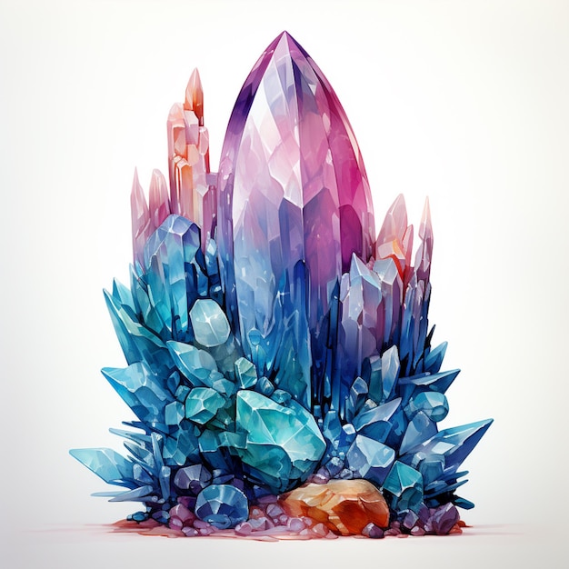 there is a very large crystal cluster with many different colors generative ai