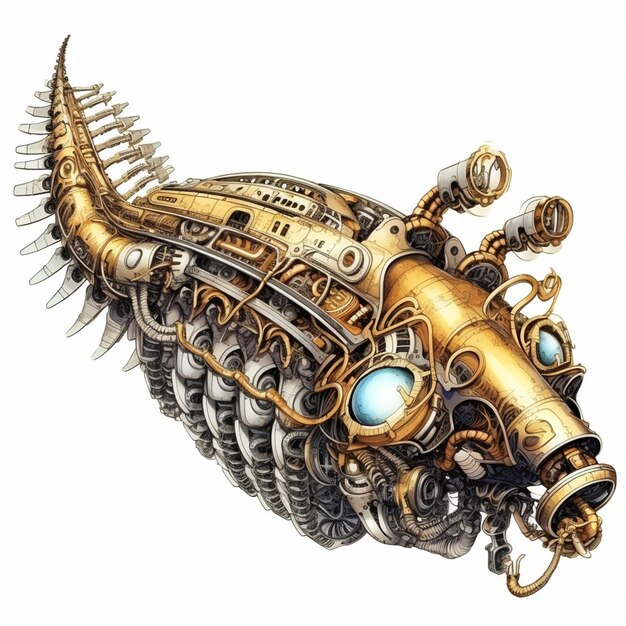 there is a very large fish shaped like a steam punk machine generative ai