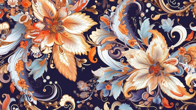 There is a very large floral pattern on a blue background generative ai