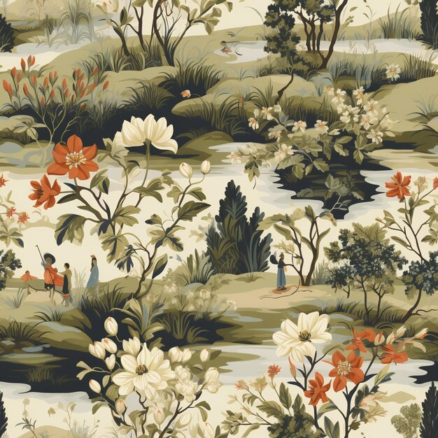 there is a very large floral pattern on a wallpaper generative ai