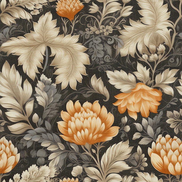 there is a very large floral pattern with orange flowers on it generative ai