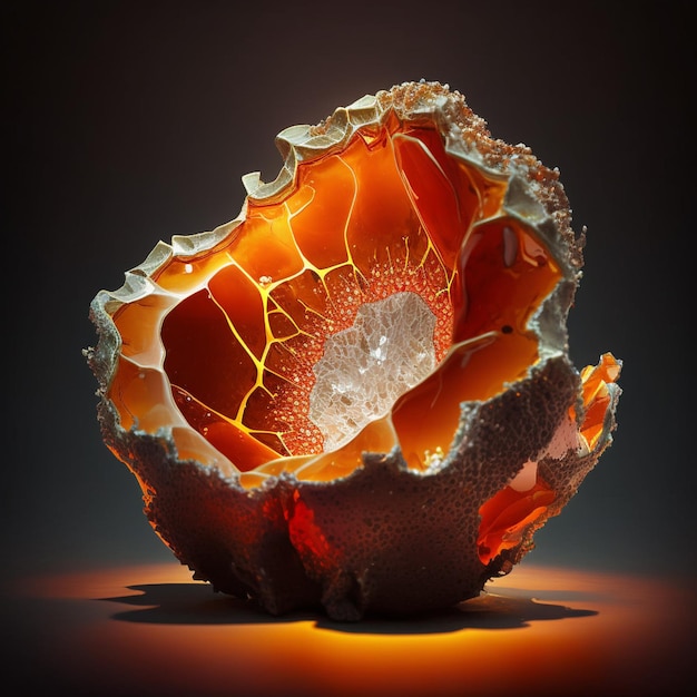 There is a very large orange piece of glass with a cracky surface generative ai