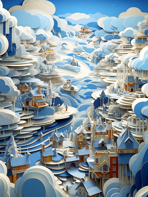 There is a very large paper cut of a city with a river generative ai