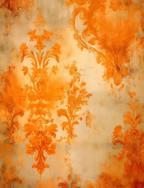 There is a very large wallpaper with a lot of orange flowers generative ai