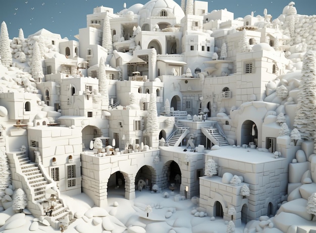 There is a very large white castle made of snow generative ai