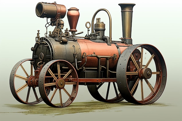 Photo there is a very old steam engine with a big horn generative ai