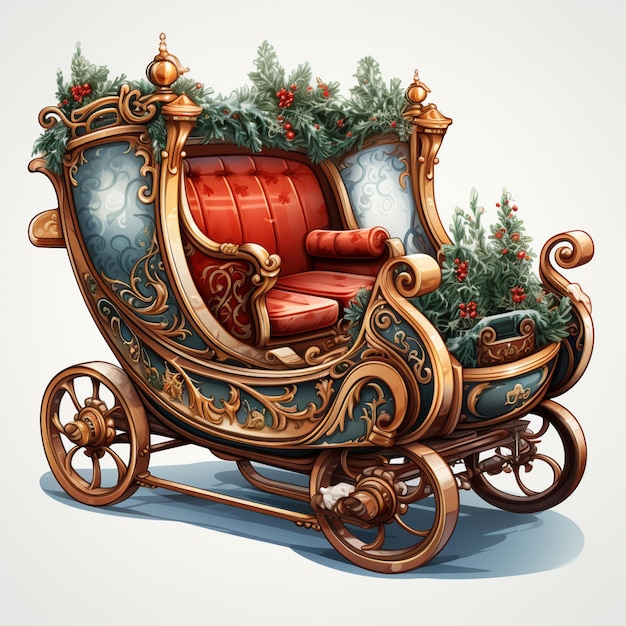 there is a very ornate carriage with a christmas tree on it generative ai