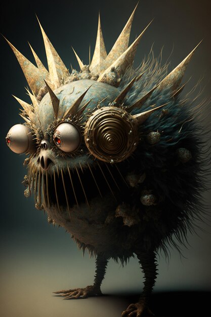 Photo there is a very strange looking creature with spikes on its head generative ai
