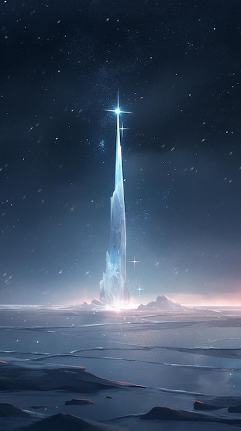 There is a very tall tower in the middle of a snowy field generative ai