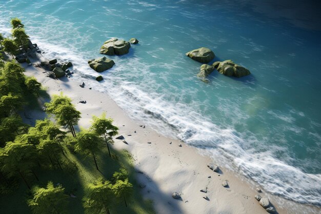 There is a view of a beach with a lot of rocks and water generative ai