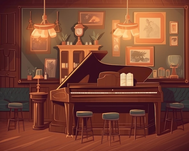 There is a vintage style bar or pub that also doubles as a vintage jazz club Generative AI
