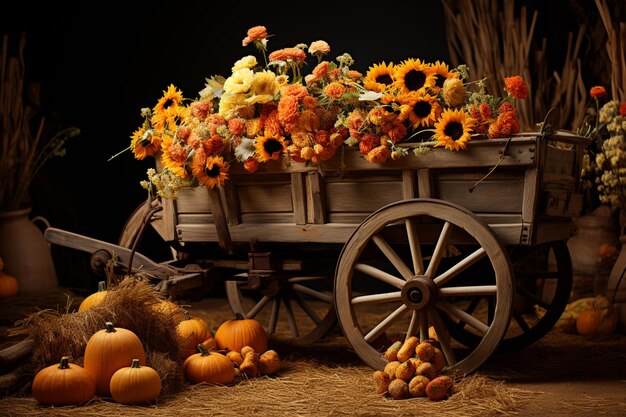 Photo there is a wagon with a bunch of flowers in it generative ai