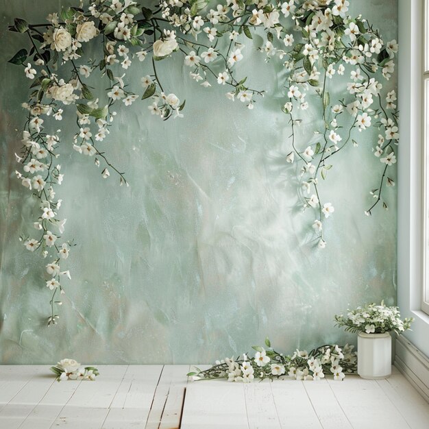 Photo there is a wall with flowers and vines on it generative ai