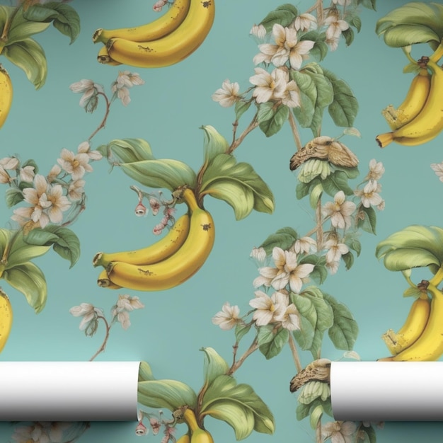 There is a wallpaper with bananas and flowers on it generative ai