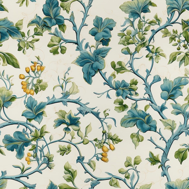 there is a wallpaper with a bunch of flowers and leaves generative ai
