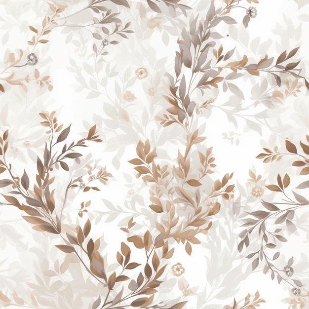 There is a wallpaper with a pattern of leaves and flowers generative ai