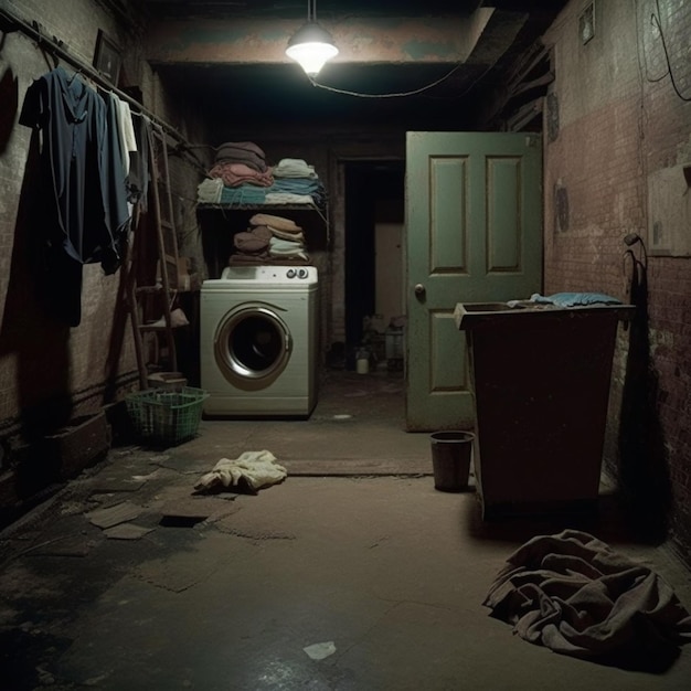 Photo there is a washer and dryer in a dirty room generative ai